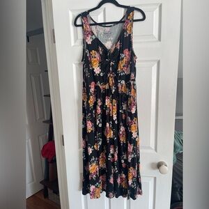 Torrid Black floral midi super soft Dress with yellow and pink flowers